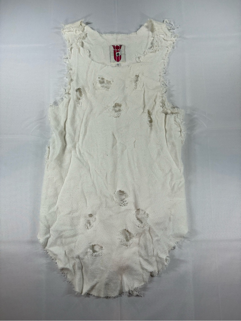 Religion UK Distressed Sleeveless Knit Sweater Tank XL Ivory Grunge Boho